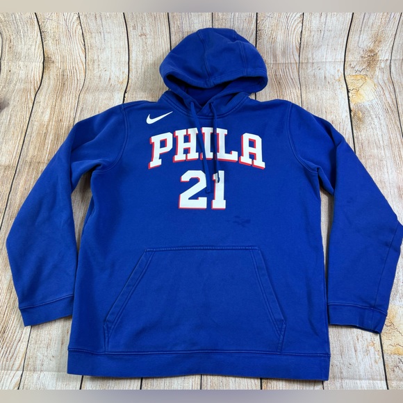 Nike NBA Basketball Phila #21 Embiid Hoodie Sweatshirt Blue Size L - Picture 1 of 9